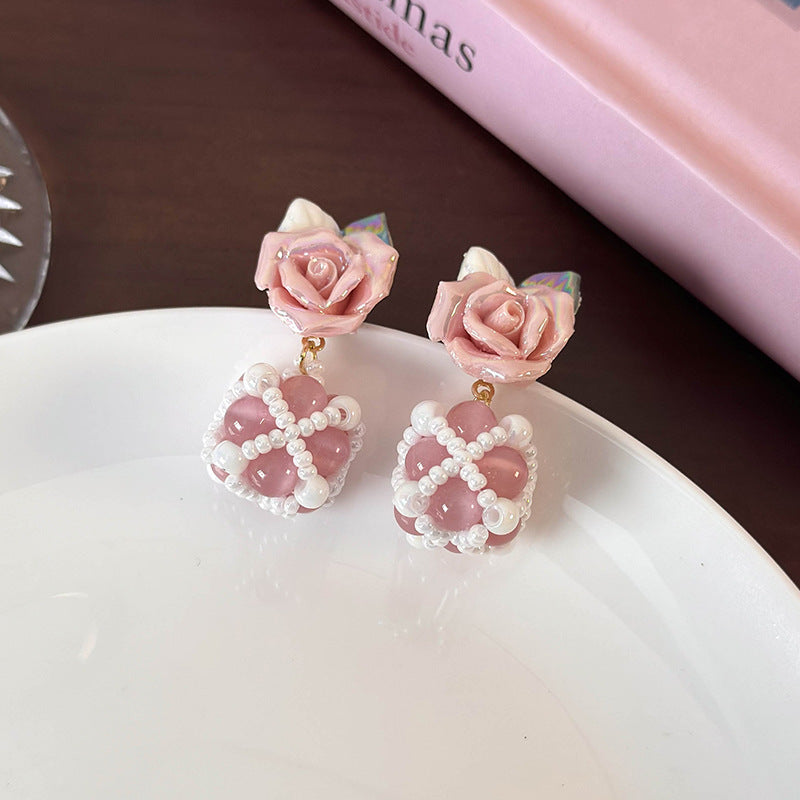 1 Pair Cute Flower Glass Ceramics Ear Studs