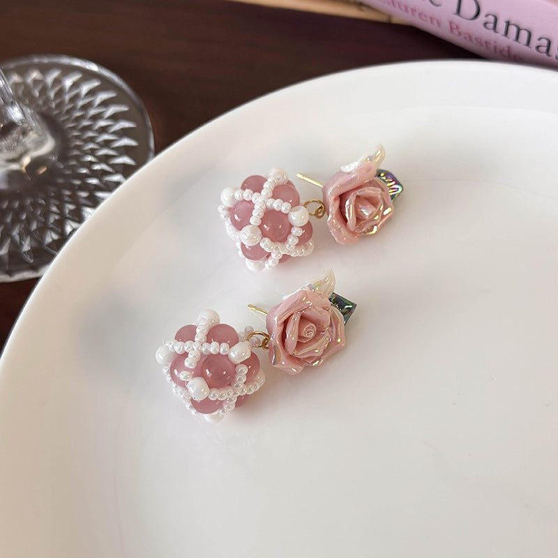 1 Pair Cute Flower Glass Ceramics Ear Studs