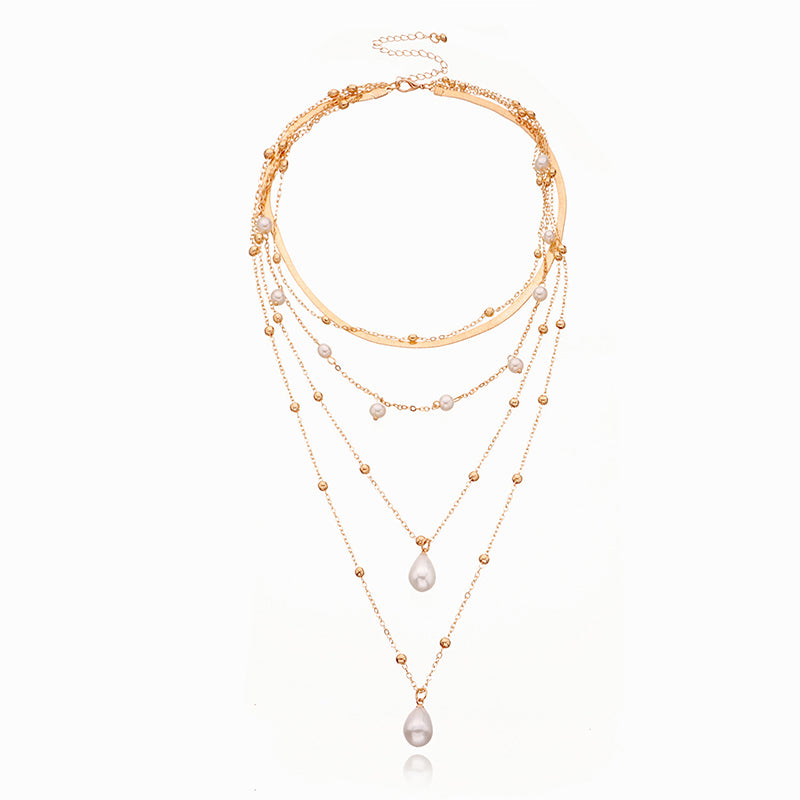 Simple Style Water Droplets Imitation Pearl Alloy Layered Women's Layered Necklaces