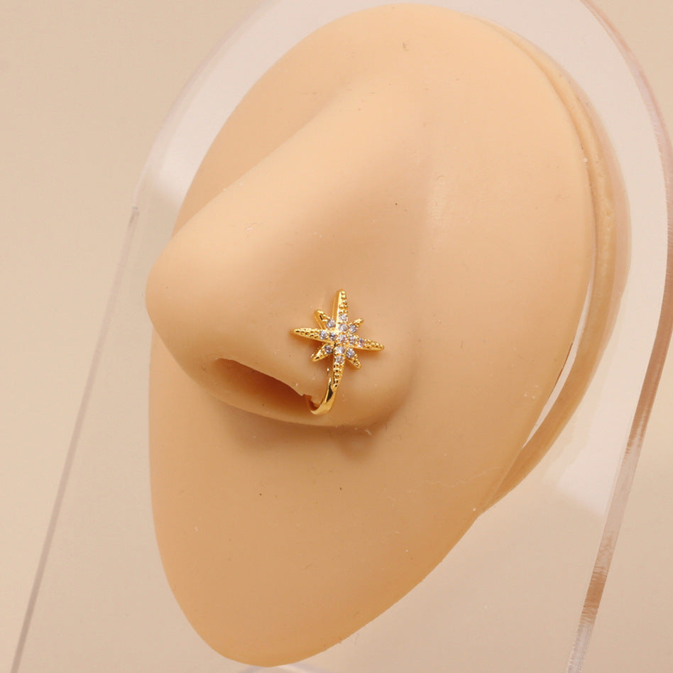 1 Piece Nose Rings & Studs Simple Style Geometric Metal Plating Inlay Zircon Nose Rings & Studs