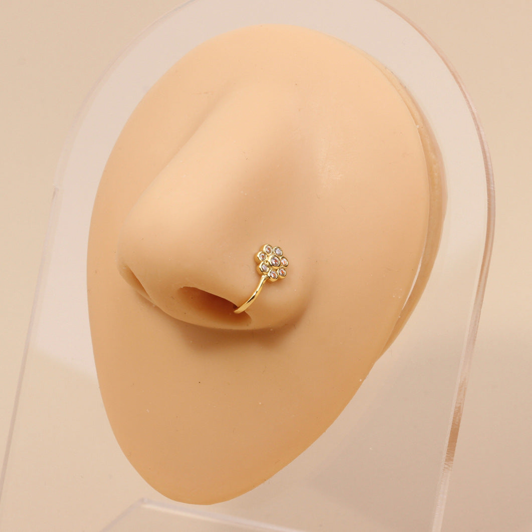 1 Piece Nose Rings & Studs Simple Style Geometric Metal Plating Inlay Zircon Nose Rings & Studs