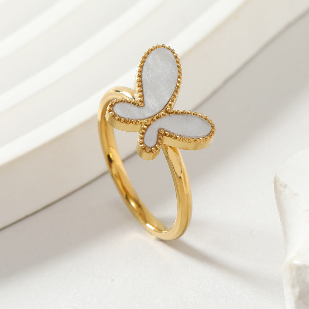 Stainless Steel Simple Style Butterfly Plating Inlay Shell Rings