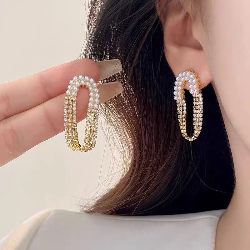 1 Pair IG Style Geometric Plating Inlay Alloy Artificial Pearls Rhinestones Opal Earrings