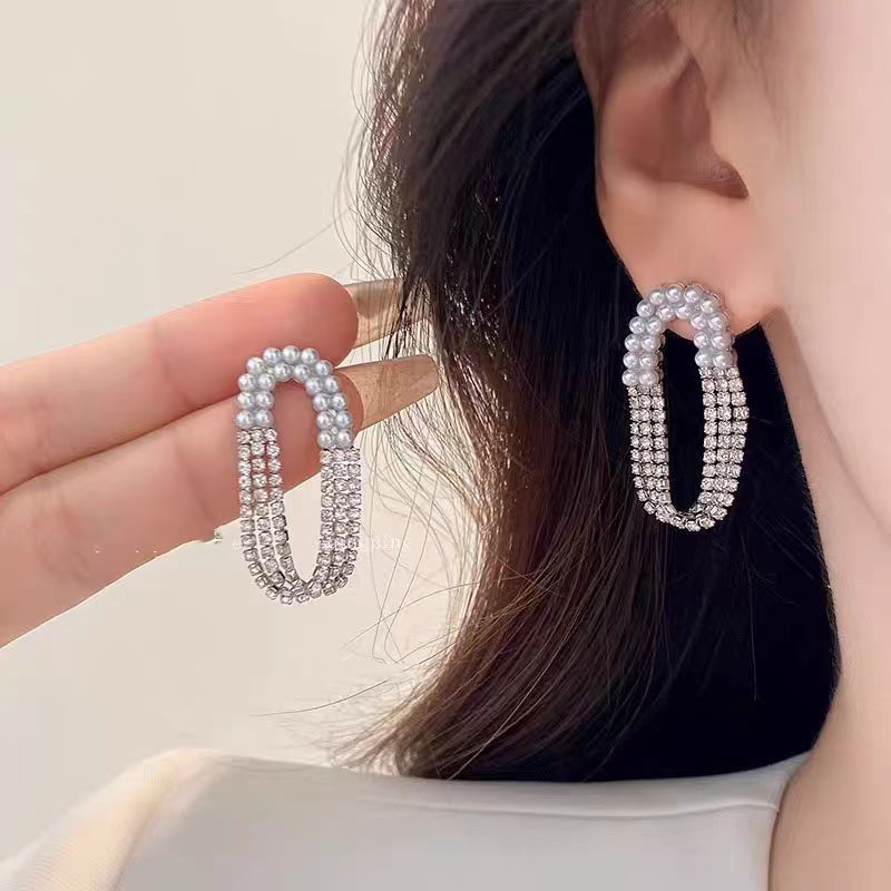 1 Pair IG Style Geometric Plating Inlay Alloy Artificial Pearls Rhinestones Opal Earrings