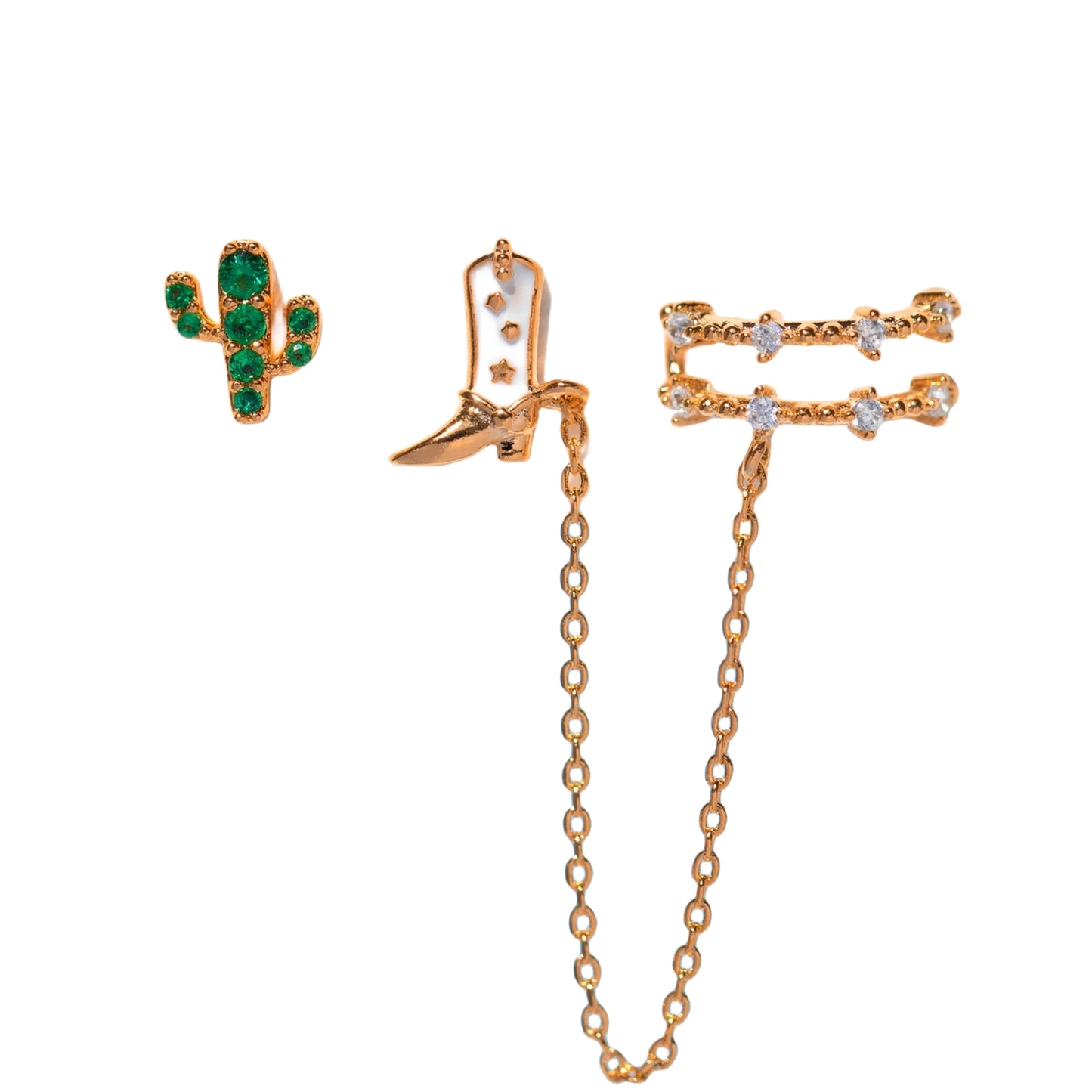 1 Piece Ethnic Style Cactus Tassel Sterling Silver Zircon 18K Gold Plated Drop Earrings