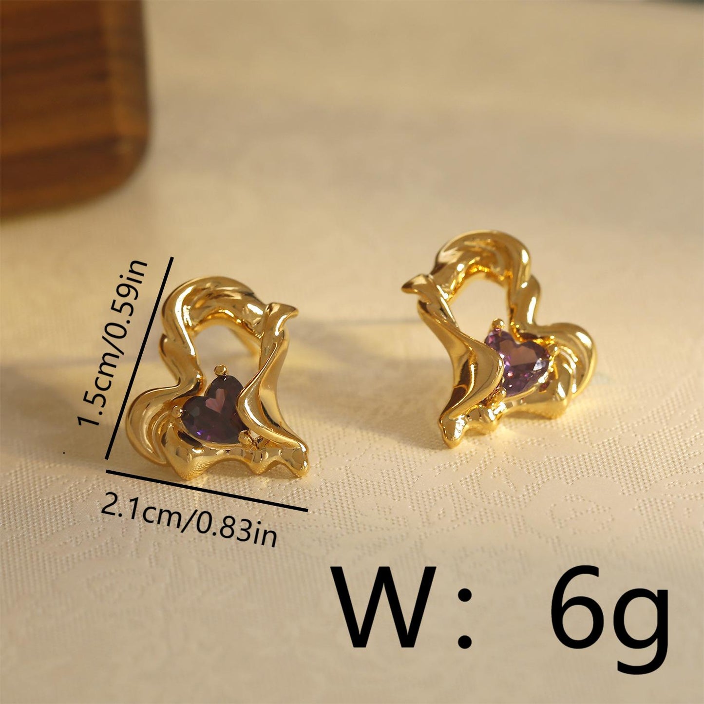 1 Pair Vintage Style Heart Shape Enamel Inlay Copper Zircon 18K Gold Plated Drop Earrings