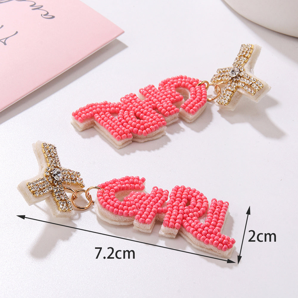 1 Pair Sweet Letter Asymmetrical Stainless Steel Cloth Glass Drop Earrings