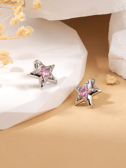 1 Pair Simple Style Star Inlay Stainless Steel Zircon 18K Gold Plated Ear Studs