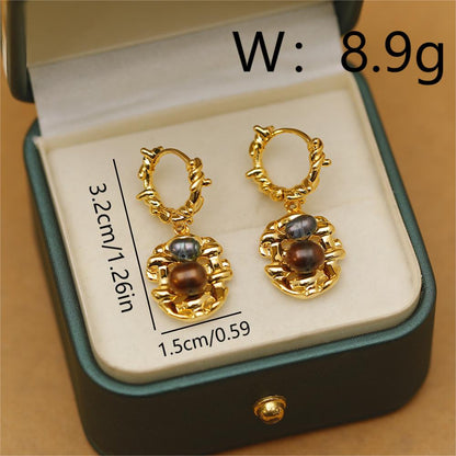 1 Pair Vintage Style Geometric Copper 18K Gold Plated Drop Earrings