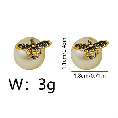 1 Pair Cute Pearl Bee Plating Copper 18K Gold Plated Ear Studs