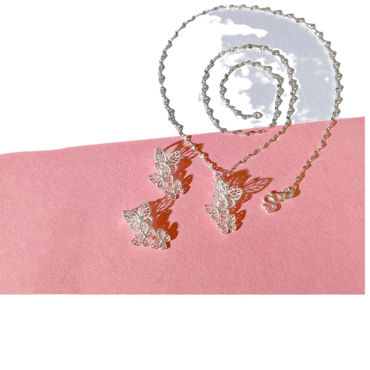 Sterling Silver Solid Color Butterfly Inlay Zircon Pendant Necklace