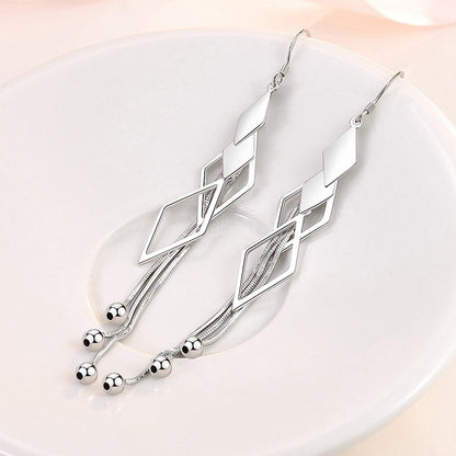 1 Pair Elegant Geometric Rhombus Irregular Tassel Sterling Silver