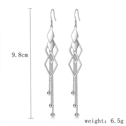 1 Pair Elegant Geometric Rhombus Irregular Tassel Sterling Silver