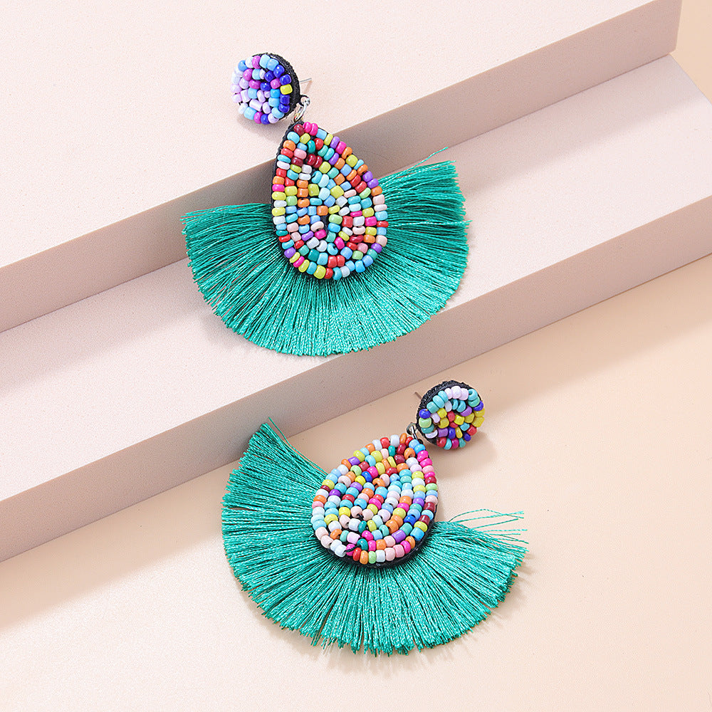 1 Pair Bohemian Water Droplets Tassel Seed Bead Drop Earrings