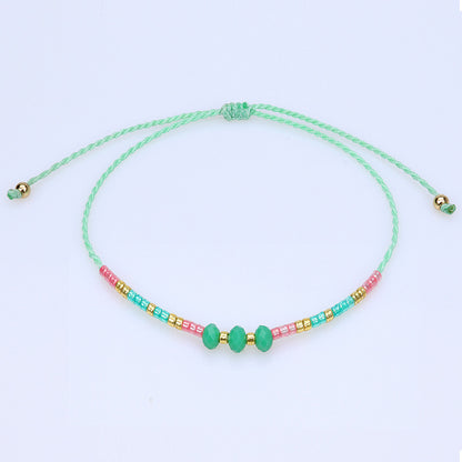 Retro Geometric Artificial Crystal Seed Bead Rope Women'S Drawstring Bracelets