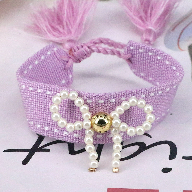 Elegant Classic Style Bow Knot Imitation Pearl Rope Women's Drawstring Bracelets