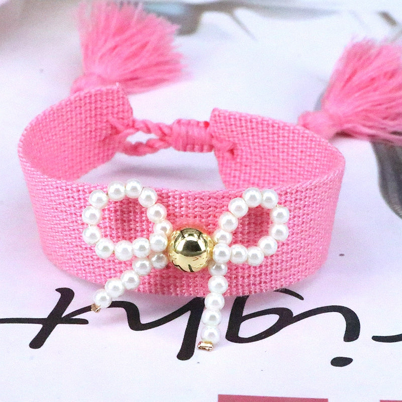 Elegant Classic Style Bow Knot Imitation Pearl Rope Women's Drawstring Bracelets