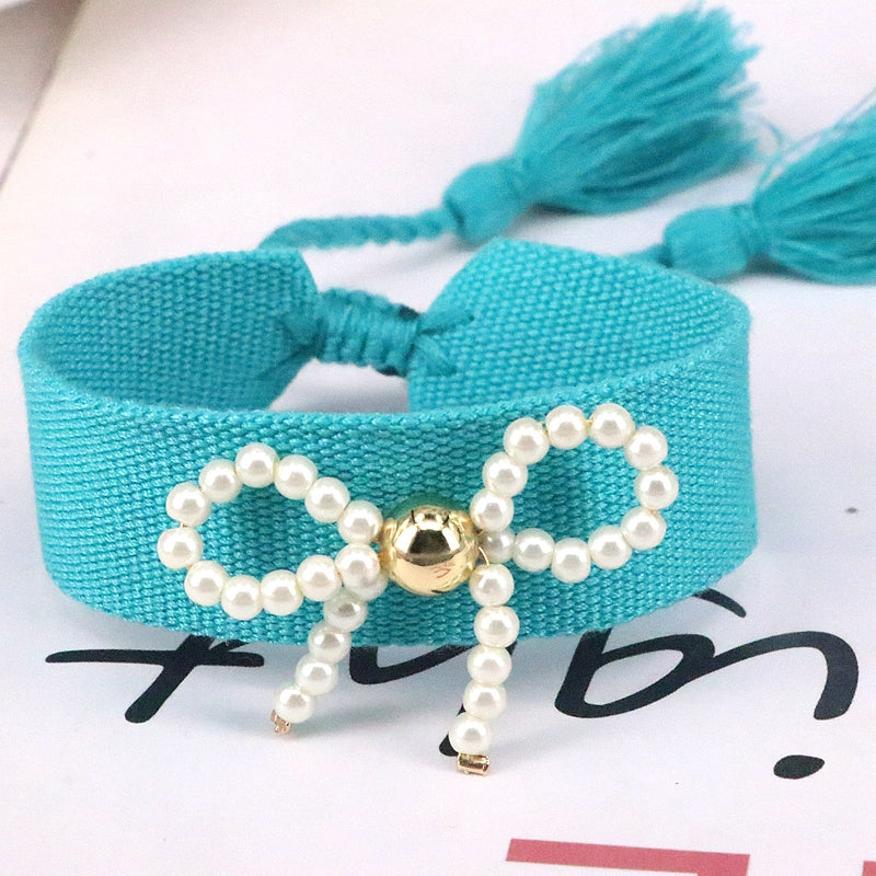 Elegant Classic Style Bow Knot Imitation Pearl Rope Women's Drawstring Bracelets