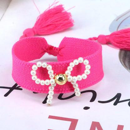 Elegant Classic Style Bow Knot Imitation Pearl Rope Women's Drawstring Bracelets