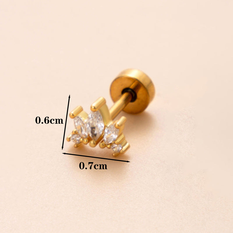 1 Piece Classic Style Geometric Polishing Plating Inlay Stainless Steel Copper Diamond 18K Gold Plated Cartilage Earrings