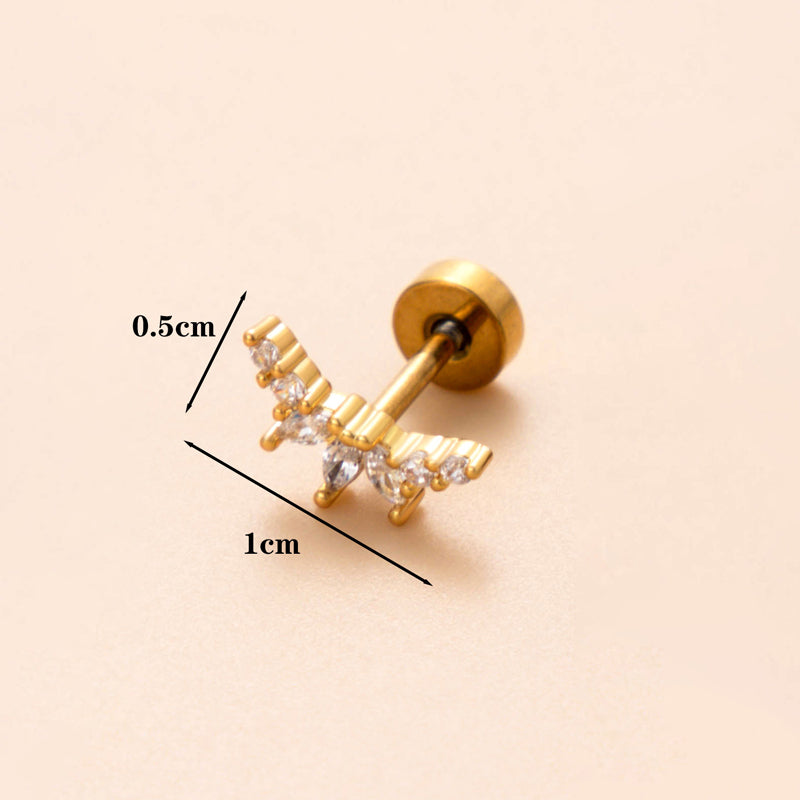 1 Piece Classic Style Geometric Polishing Plating Inlay Stainless Steel Copper Diamond 18K Gold Plated Cartilage Earrings