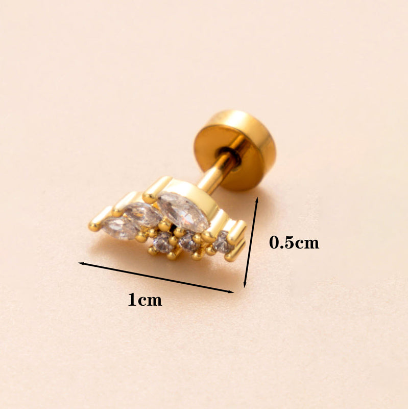 1 Piece Classic Style Geometric Polishing Plating Inlay Stainless Steel Copper Diamond 18K Gold Plated Cartilage Earrings