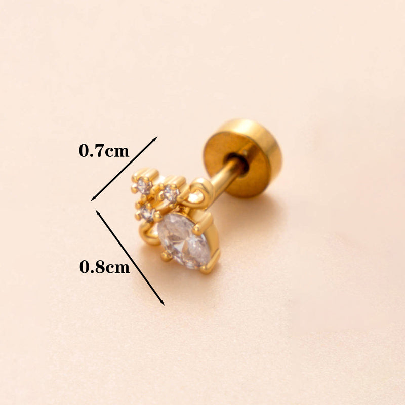 1 Piece Classic Style Geometric Polishing Plating Inlay Stainless Steel Copper Diamond 18K Gold Plated Cartilage Earrings