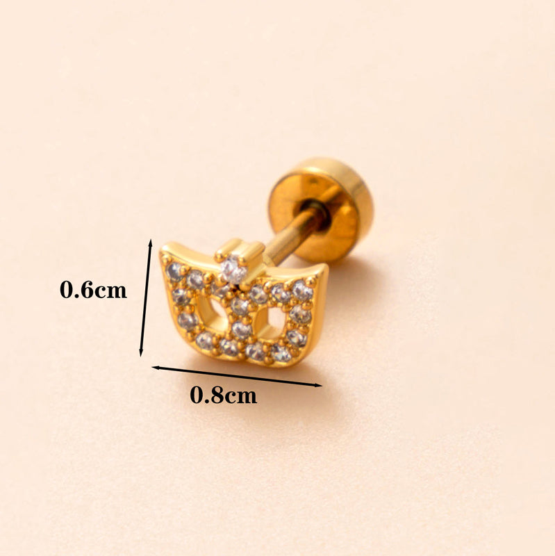 1 Piece Classic Style Geometric Polishing Plating Inlay Stainless Steel Copper Diamond 18K Gold Plated Cartilage Earrings