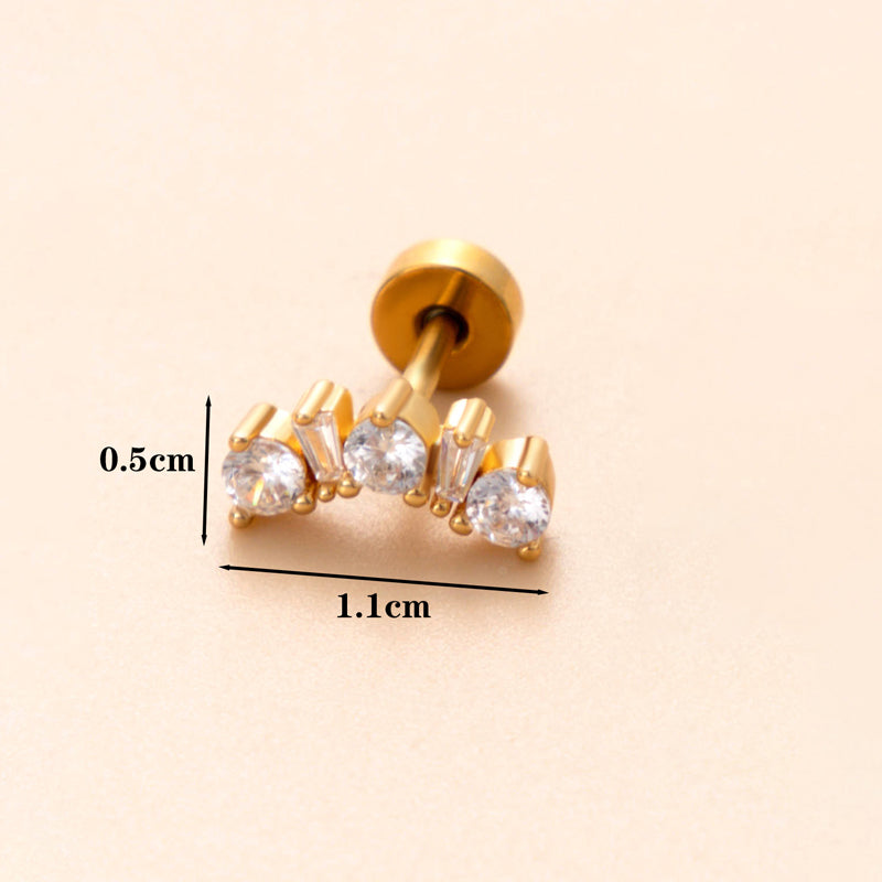 1 Piece Classic Style Geometric Polishing Plating Inlay Stainless Steel Copper Diamond 18K Gold Plated Cartilage Earrings