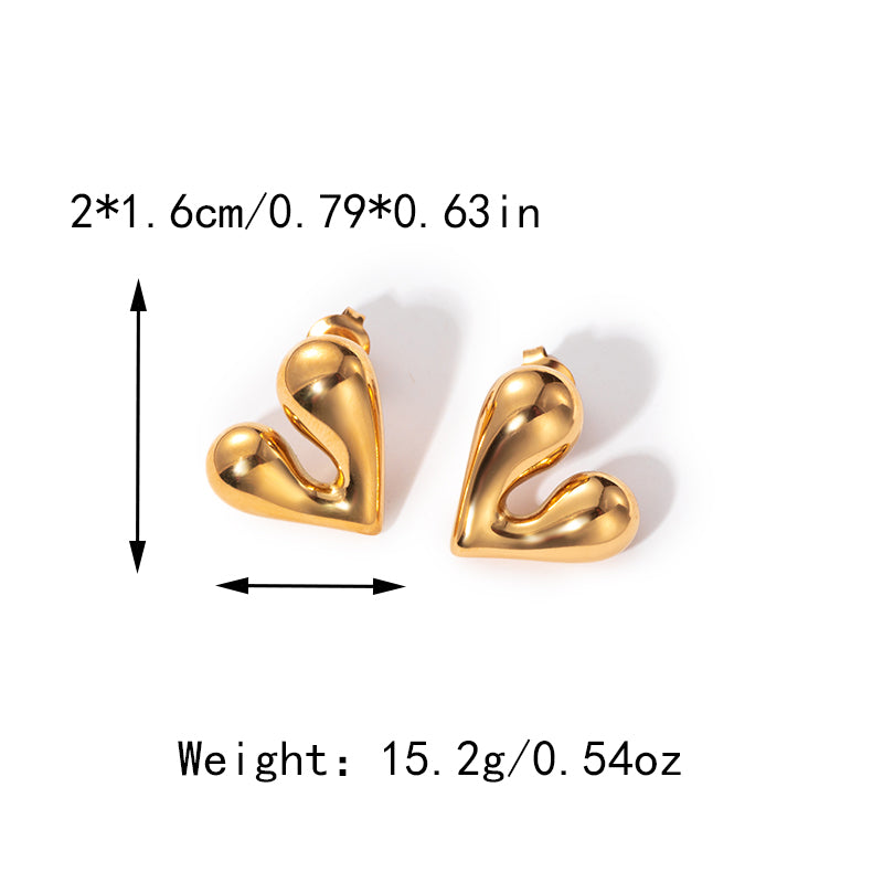 1 Pair Romantic Sweet Heart Shape Stainless Steel Gold Plated Ear Studs