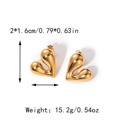 1 Pair Romantic Sweet Heart Shape Stainless Steel Gold Plated Ear Studs