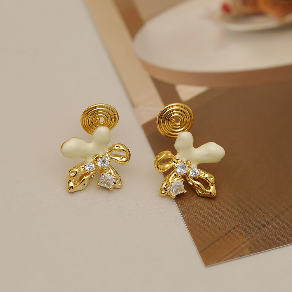 1 Pair Cute Beach Sweet Flower Drip Glazed Hollow Out Inlay Copper 18K Gold Plated Ear Cuffs Ear Studs