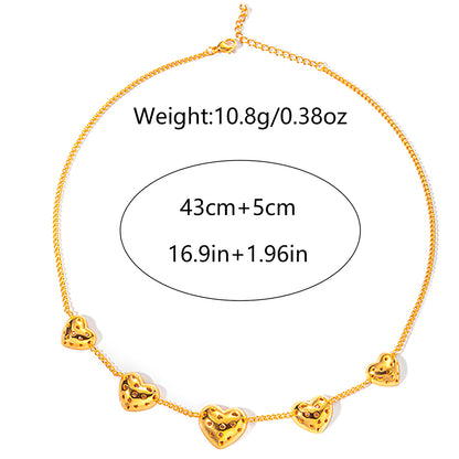 Stainless Steel Gold Plated Vintage Style Heart Shape Hollow Out Chain Necklace