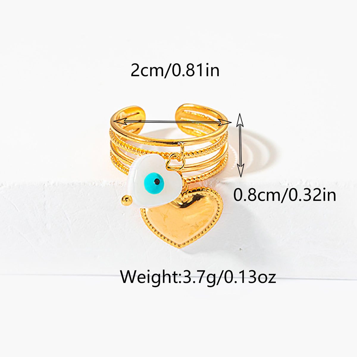 Stainless Steel Gold Plated Funny Devil's Eye Heart Shape Inlay Artificial Rhinestones Open Rings