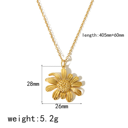 Stainless Steel 18K Gold Plated Casual Vacation Classic Style Chrysanthemum Daisy Polishing Plating Rings Necklace