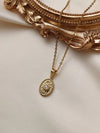 Stainless Steel 18K Gold Plated Vintage Style French Style Round Oval Eye Inlay Natural Stone Pendant Necklace