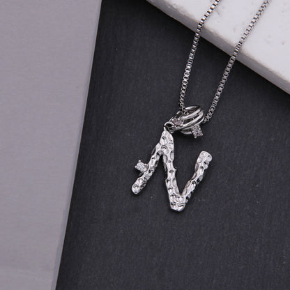 Copper White Gold Plated Simple Style Shiny Letter Inlay Zircon Pendant Necklace