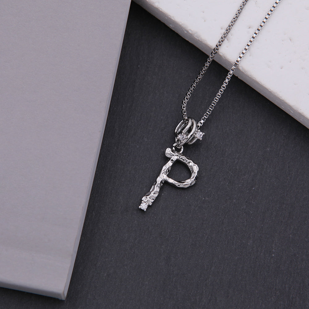 Copper White Gold Plated Simple Style Shiny Letter Inlay Zircon Pendant Necklace