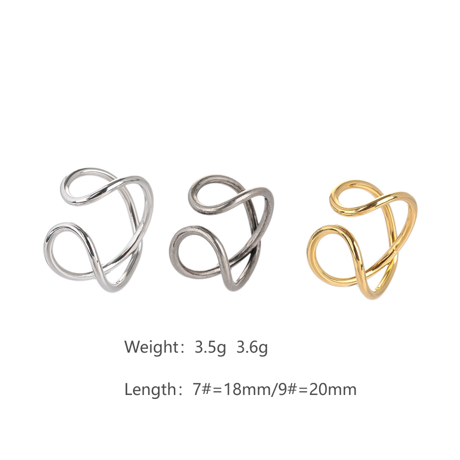 Stainless Steel 14K Gold Plated Hip-Hop Simple Style Curve Plating Open Rings Rings