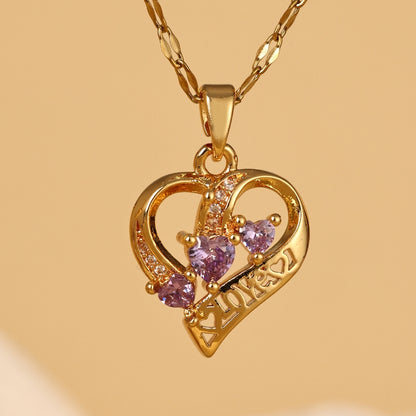 Stainless Steel 18K Gold Plated Casual Simple Style Heart Shape Zircon Pendant Necklace