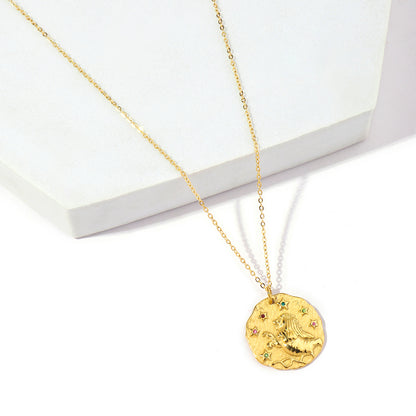 Stainless Steel 18K Gold Plated Simple Style Streetwear Geometric Inlay Zircon Pendant Necklace