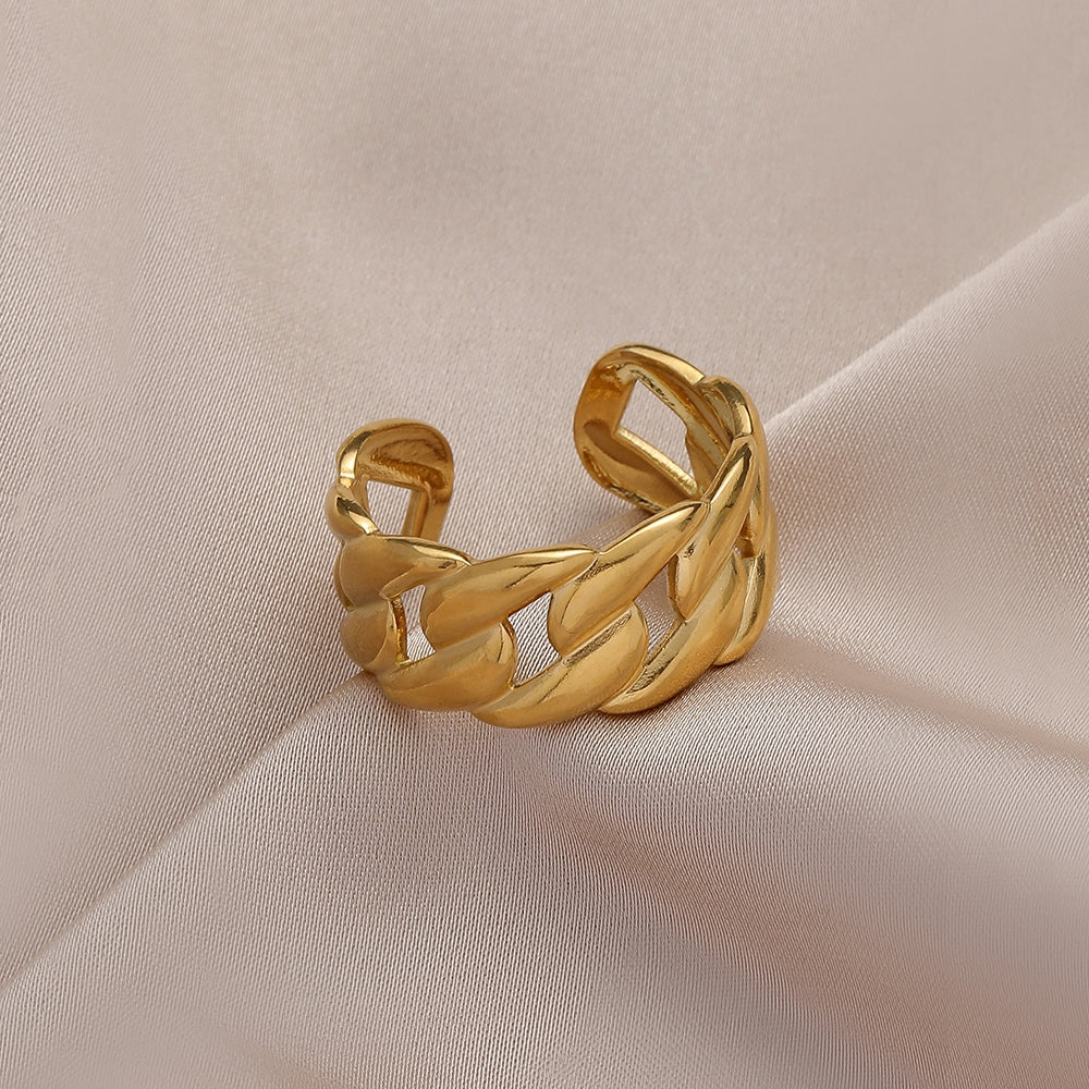 Stainless Steel 18K Gold Plated French Style Classic Style Geometric Enamel Hollow Out Open Rings