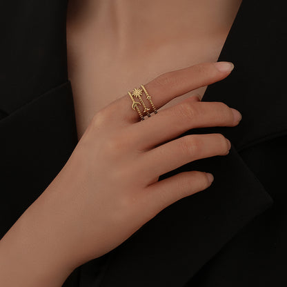 Stainless Steel 18K Gold Plated French Style Classic Style Geometric Enamel Hollow Out Open Rings