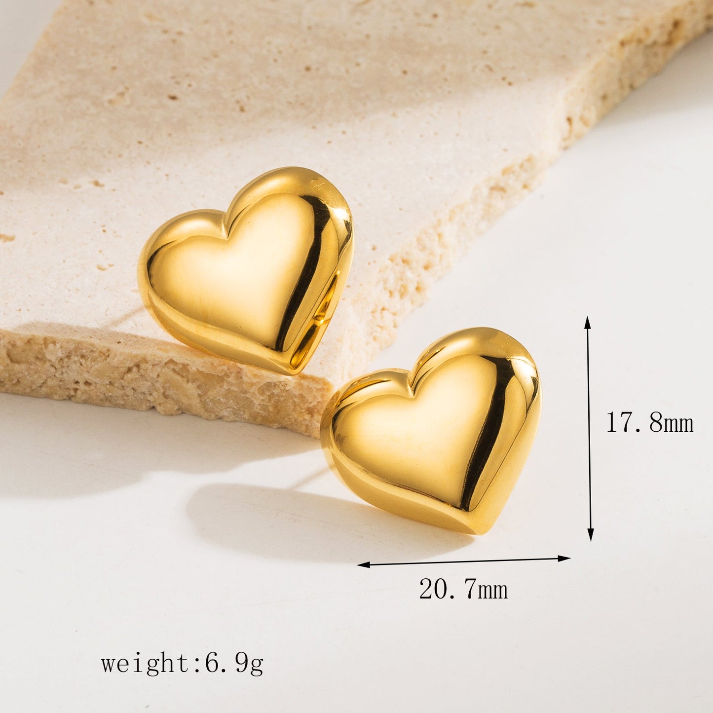 1 Pair Cute Simple Style Heart Shape Stainless Steel 14K Gold Plated Ear Studs