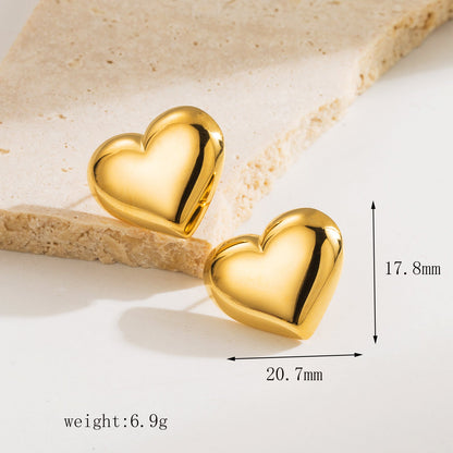 1 Pair Cute Simple Style Heart Shape Stainless Steel 14K Gold Plated Ear Studs