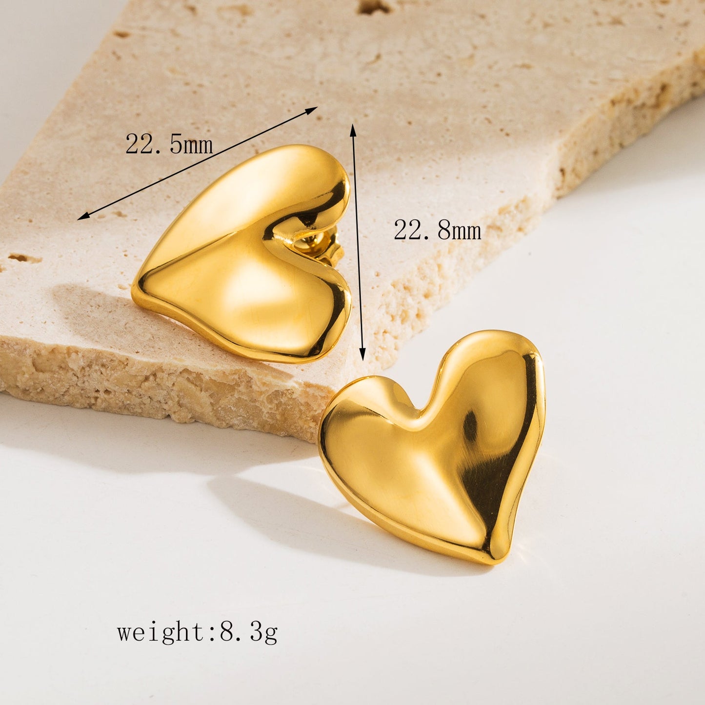 1 Pair Cute Simple Style Heart Shape Stainless Steel 14K Gold Plated Ear Studs