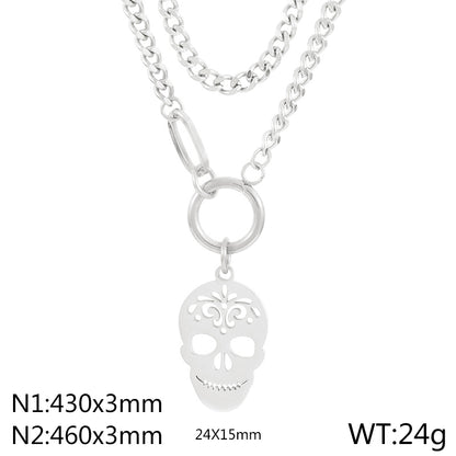 Stainless Steel Hip-Hop Simple Style Skull Hollow Out Double Layer Necklaces