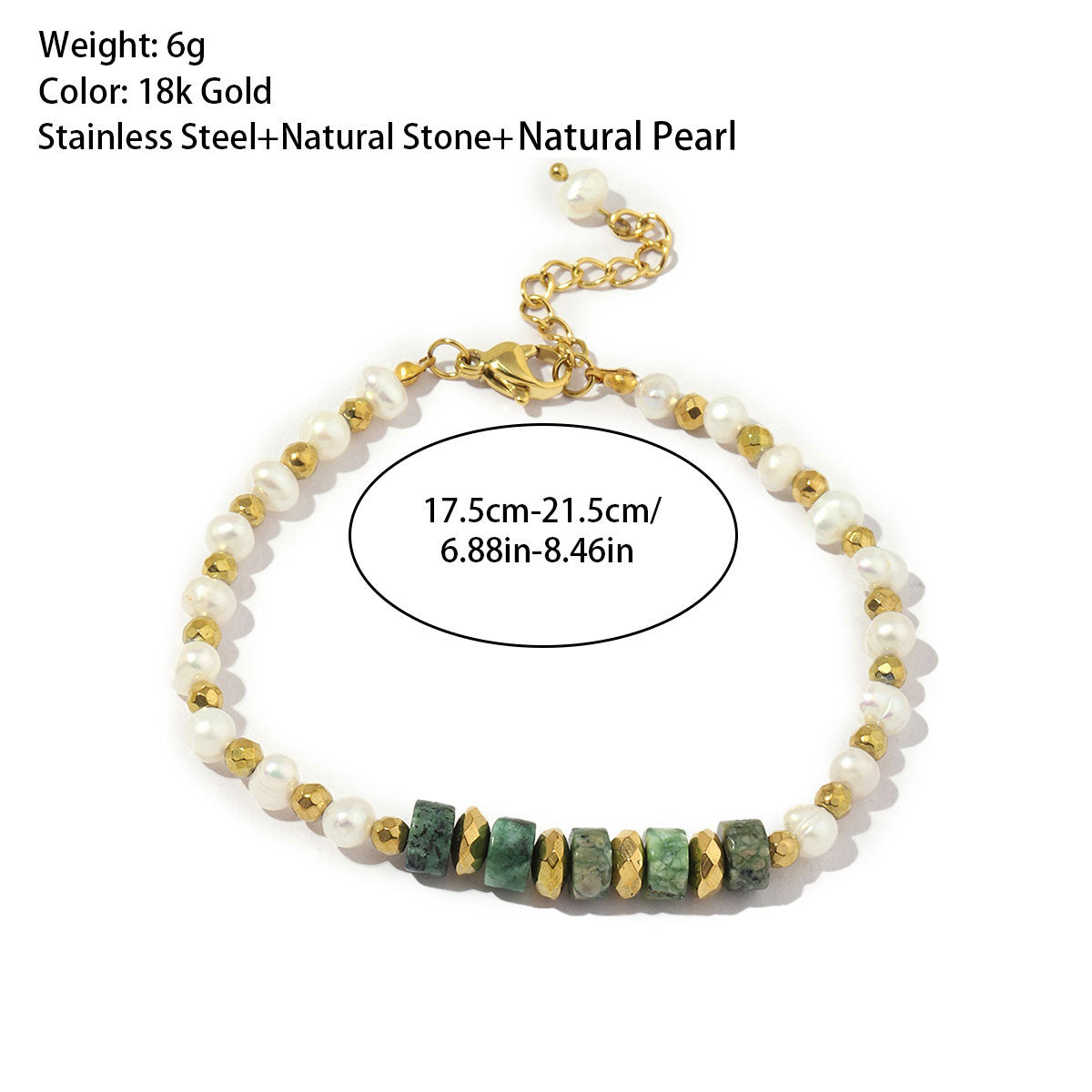 Stainless Steel Natural Stone Freshwater Pearl 18K Gold Plated Casual Streetwear Geometric Bracelets