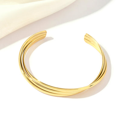 Stainless Steel Natural Stone 18K Gold Plated Simple Style Roman Style Pentagram Bangle