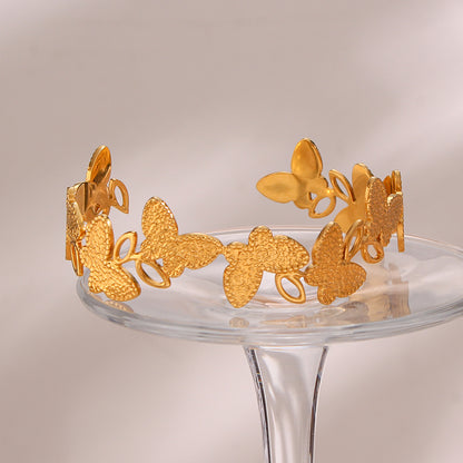 Stainless Steel 18K Gold Plated Simple Style Classic Style Butterfly Plating Bangle